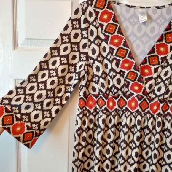 Boho butterfly sleeve dress. Brown and orange print. Large - Picture 2 of 4